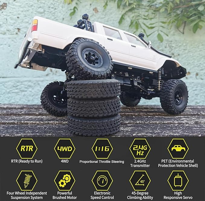 RC Rock Crawler RC Truck 4x4 WPL C64-1 RC Crawler Off Road 1/16 Remote Control Truck Proportional Throttle Steering RTR Upgraded Chassis Axle Mounted Servo Counter Rotating Gearbox for Adult
