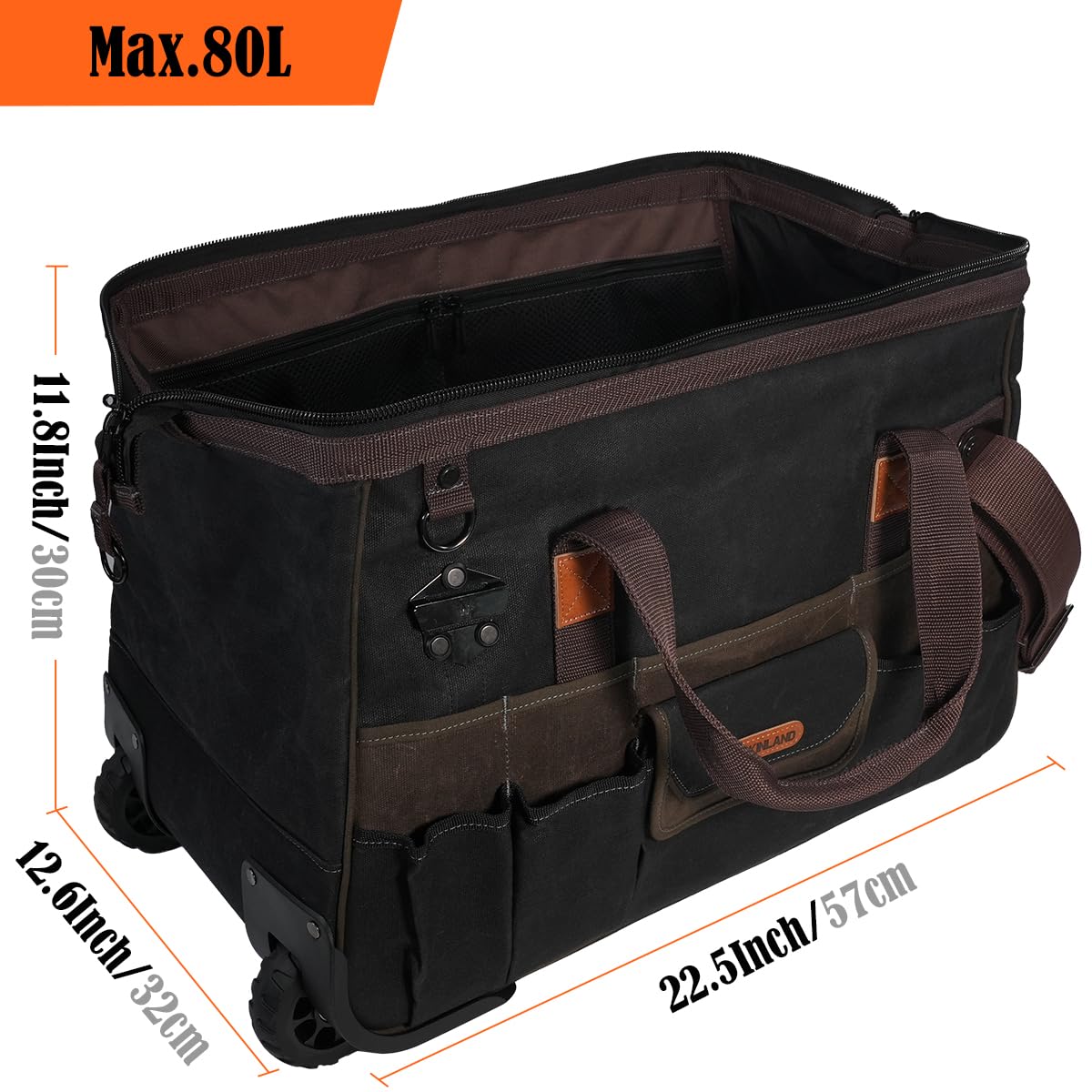 WELKINLAND 48Pockets Tool Bags With Wheels, 22Inch Rolling Tool Bag, Waxed Canvas Tools Bag Rolling Heavy Duty, Large Roll Tote For HVAC, Technician Rolling Tool Bag, Rolling Electrical Tools Bag