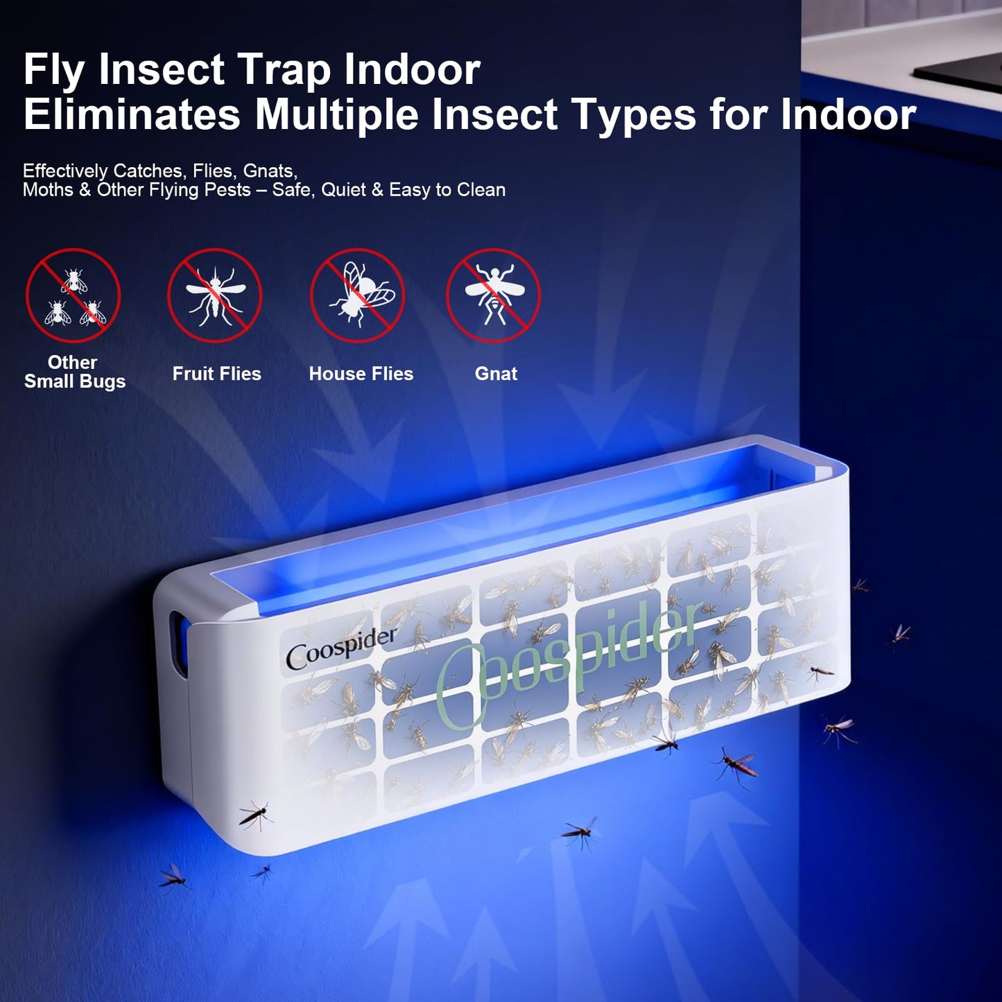 4 Pack White Fly Trap Indoor, Wall Sconce Fly Light Bug Catcher for Kitchen House & Restaurant Fruit Flies Garage & Warehouse