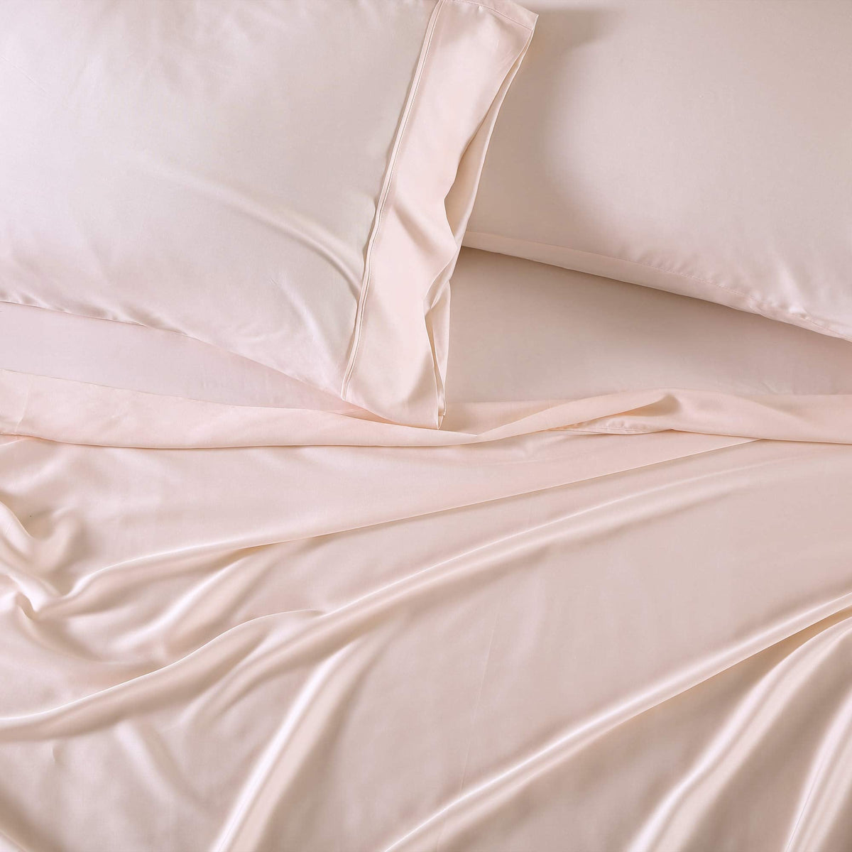 Brielle Home Tencel Lyocell Sateen Bed Sheet Set – 300 Thread Count Easy Care Luxury Feel with 16" Deep Pocket – 4 Piece Set, Blush, Queen