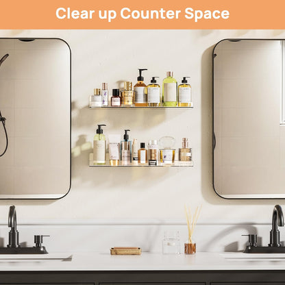 Upsimples Acrylic Floating Shelves - Versatile Wall Organizer for Bathroom, Bedroom, or Living Room | Clear, 15" - 2 Pack