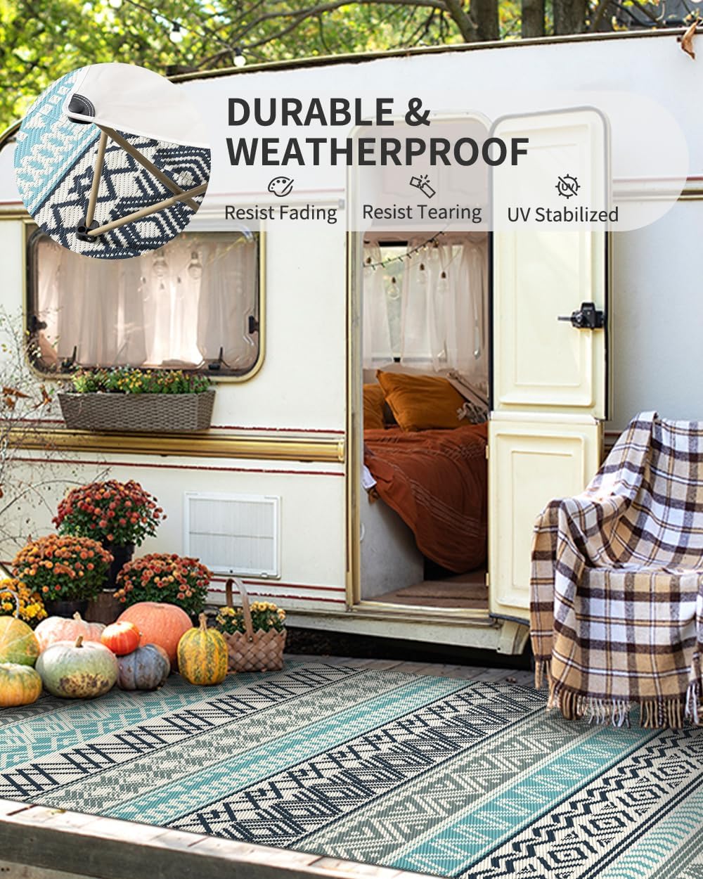 MontVoo Outdoor Rug Carpet Waterproof-Patio Rug Mat 10x14 Reversible RV Outdoor Camping Rugs Picnic Beach Mats Plastic Straw Outside Rugs for Balcony Porch Pool Deck Boho Patio Decor