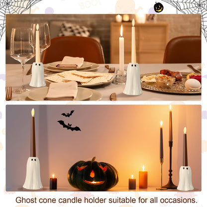 Reallnaive 2 Pcs Halloween Ghost Candlestick Holders Cute Ghost Shape Candle Stick Holders Halloween Ceramic Taper Candleholder for Wedding Party Holiday Office Home Gift Decorative Table Centerpiece