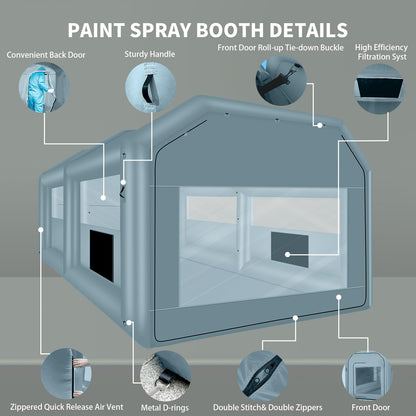 GONFLABLE 20 * 13.5 * 9FT Inflatable Spray Booth with One Blower 1100W, Airbrush Paint Booth Blow up Tents for Camping Auto Car Parking Workstation Club