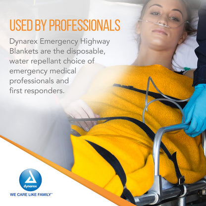 Dynarex Emergency Highway Blanket - Premium, Disposable and Water Repellent, Provides Full Coverage, Highly Visible for Safety, Yellow, 54” x 80”- 1 Case of 25 Emergency Highway Blankets