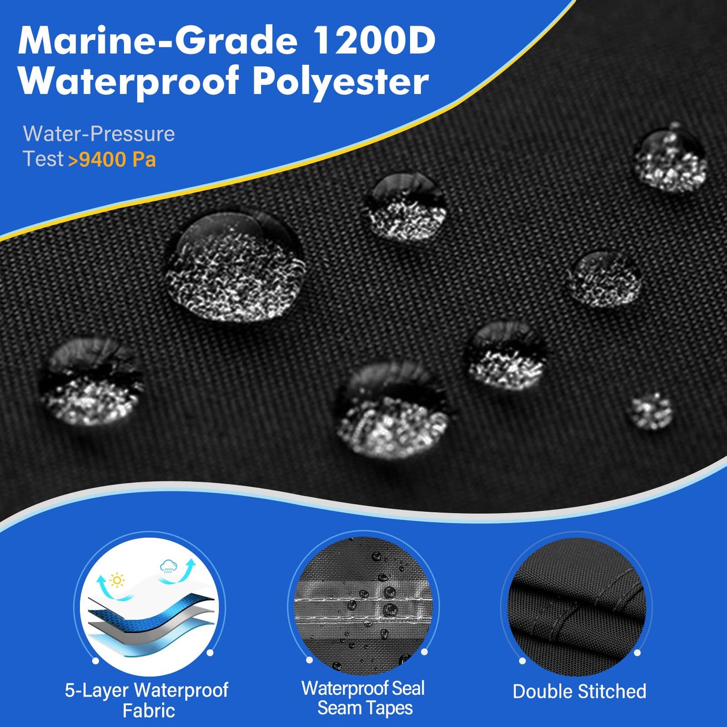 YimSting Pontoon Boat Cover 24-27 ft, 1200D Heavy Duty Waterproof Pontoon Cover with 18 Straps, Elastic Hem & Motor Cover, Fits 24 ft 25 ft 26 ft 27 ft Pontoon Boats Up to 8.5 ft Beam, Black