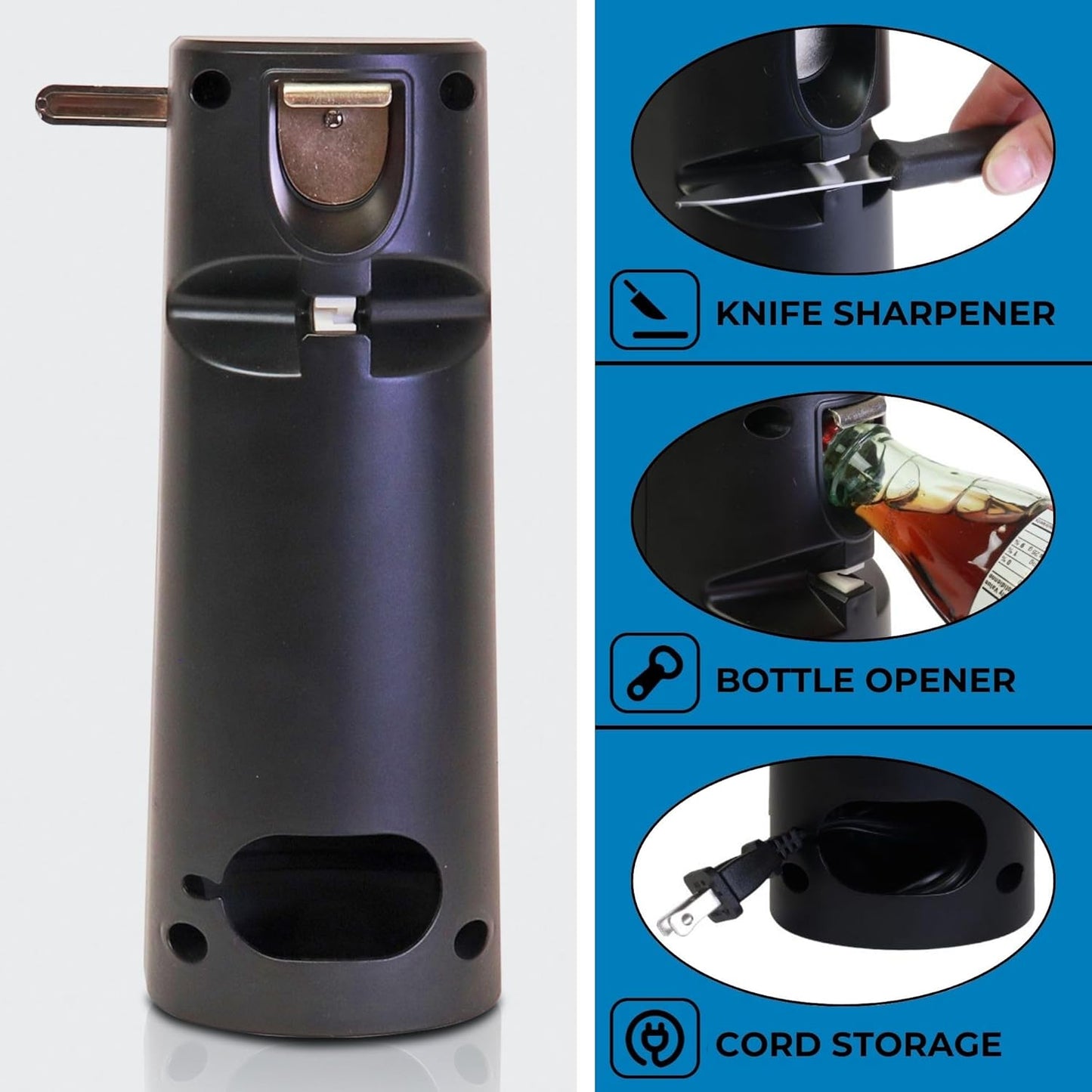 Kenmore Electric Can Opener - Arthritis-Friendly Design | Automatic Stainless Steel with Cord Storage