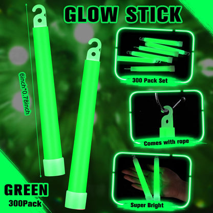 Sotiff 300 Pcs Bright 6 Inch Large Glow Sticks Bulk Emergency Glow in The Dark Sticks with 12 Hour Duration for Camping Hiking Outdoor Parties Activities Survival Storms (Green)