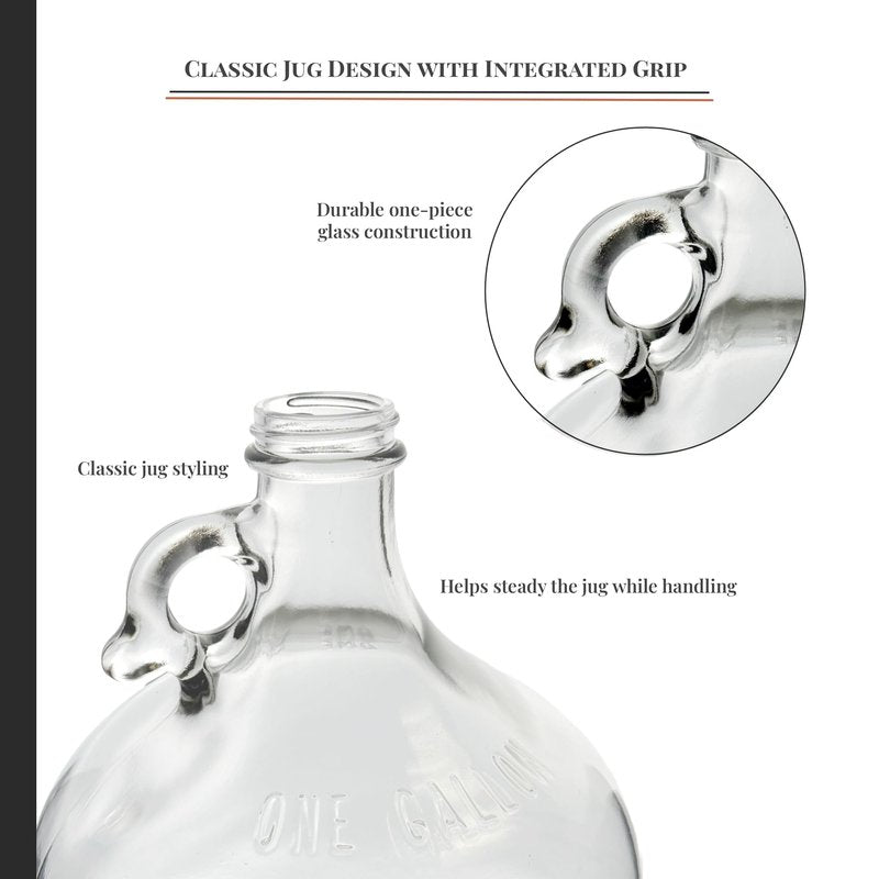 North Mountain Supply - 1G-38-ST-TB-1 1 Gallon Glass Fermenting Jug with Handle, 6.5 Rubber Stopper, Twin Bubble Airlock, Black Plastic Lid (Set of 1)