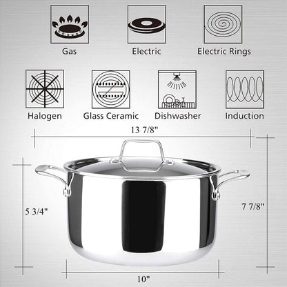 Duxtop 6.5 Quart Stainless Steel Stock Pot with Lid, 3-Ply Cooking Pot for Soup, Rice, Stew, Oven and Dishwasher Safe, Compatible with Induction, Ceramic, Halogen, Gas Stove