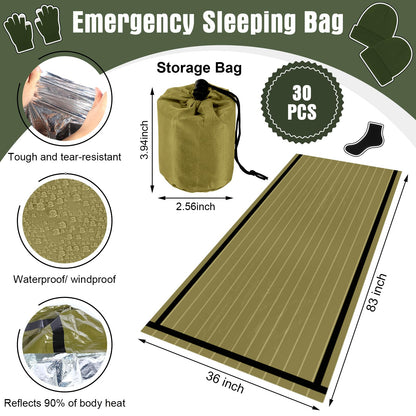Chicingyou 120 Pcs Homeless Care Package Supplies Bulk Winter Emergency Thermal Blankets Warmer Beanie Socks Touchscreen Gloves for Men Women Cold Weather Outdoor Survival Kits (Green,Black)