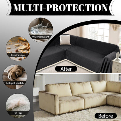 HYZOTEX Waterproof Sectional Couch Covers Sectional Sofa Cover L Shaped Corner Sofa Slipcovers Blanket for Dogs Pets Washable Jacquard Quilted L Shape Furniture Protector (75x276 in, Charcoal Black)
