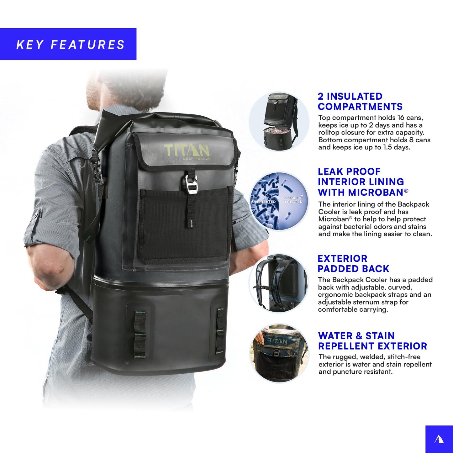 Titan by Arctic Zone Deep Freeze Welded Backpack Cooler - 24 Can Insulated Cooler Bag, Tactical Forest