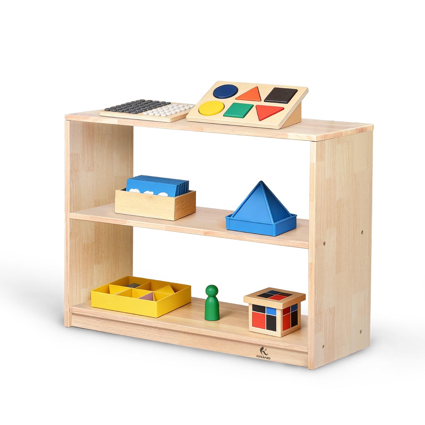 KRAND Horizontal Montessori Shelf 3-Tier Kids Storage Cabinet for Toys, Books, Arts & Crafts Supplies, Toddler Organizer for Nursery, Preschool & Daycare