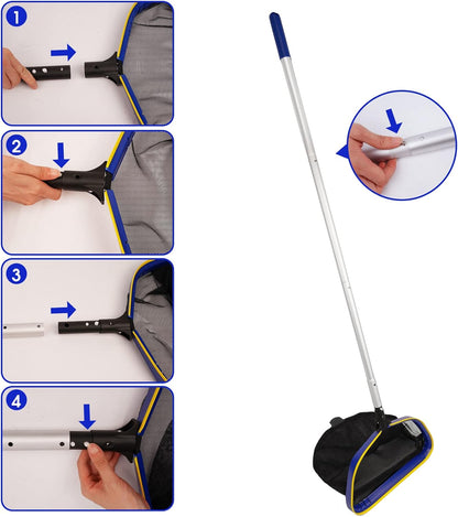 Poolvio Pool Deep Skimmer Net - Adjustable 3ft to 10ft Aluminum Pole & Fine Mesh Bag for All Pools