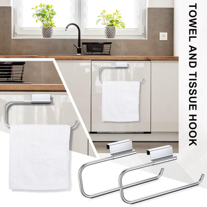 2 Pcs 12.4 Inches Cabinet Door Paper Towel Holder Stainless Steel Camper Paper Towel Holder Cling Film Holder for Kitchen Bathroom Laundry Room Camping Car Tissue Storage