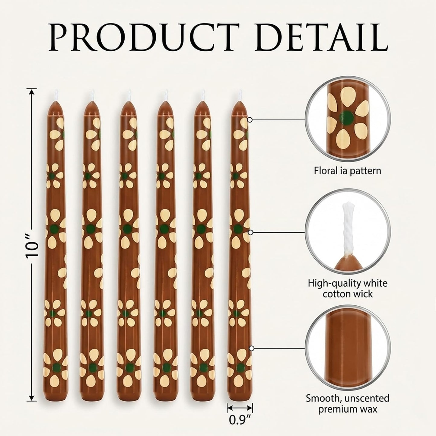 JarThenaAMCS 6Pcs Cielito Lindo Taper Candles 10 Inch Mexican De Barro Floral Decorative Candles Long Unscented Candle Sticks for Cinco De Mayo Party Favor Gifts Home Table Decor