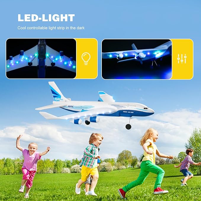 4DRC Remote Control Airplane for Kids Boys Adults G2 Remote Control Plane Jet for Beginners Adult Ready to Fly Airplane with One Key Aerobatic LED Light RC Plane for Kids 2 Battery
