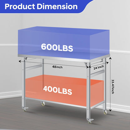 COZONY 48" x 24" Stainless Steel Folding Table - 920 LBS Commercial Foldable Prep Table, Metal Worktable with Adjustable Undershelf and Lockable Casters, for Home Kitchen Restaurant Garage Warehouse
