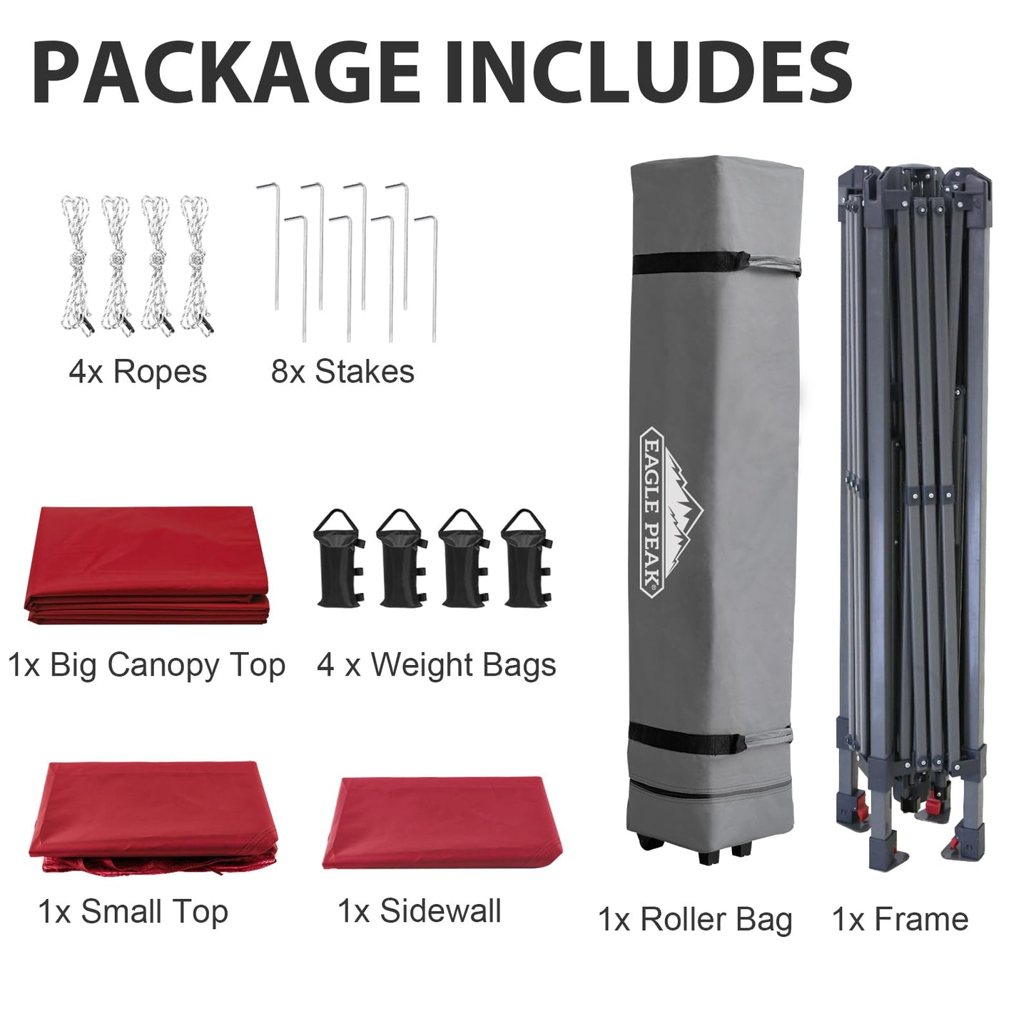 EAGLE PEAK 13x13 Pop up Canopy Tent w/One Wall, Instant Canopy Easy Set up Folding Shelter w/One Privacy Curtain, 169 Square Feet Sun Shade, Red