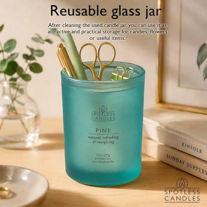 Pine Candle 9.7 oz: 55 Hrs Burn Time - Pine Scented Candles in Frosted Glass Jar with Wooden Crackling Wick in a Luxurious Gold Foil Lined Gift Box
