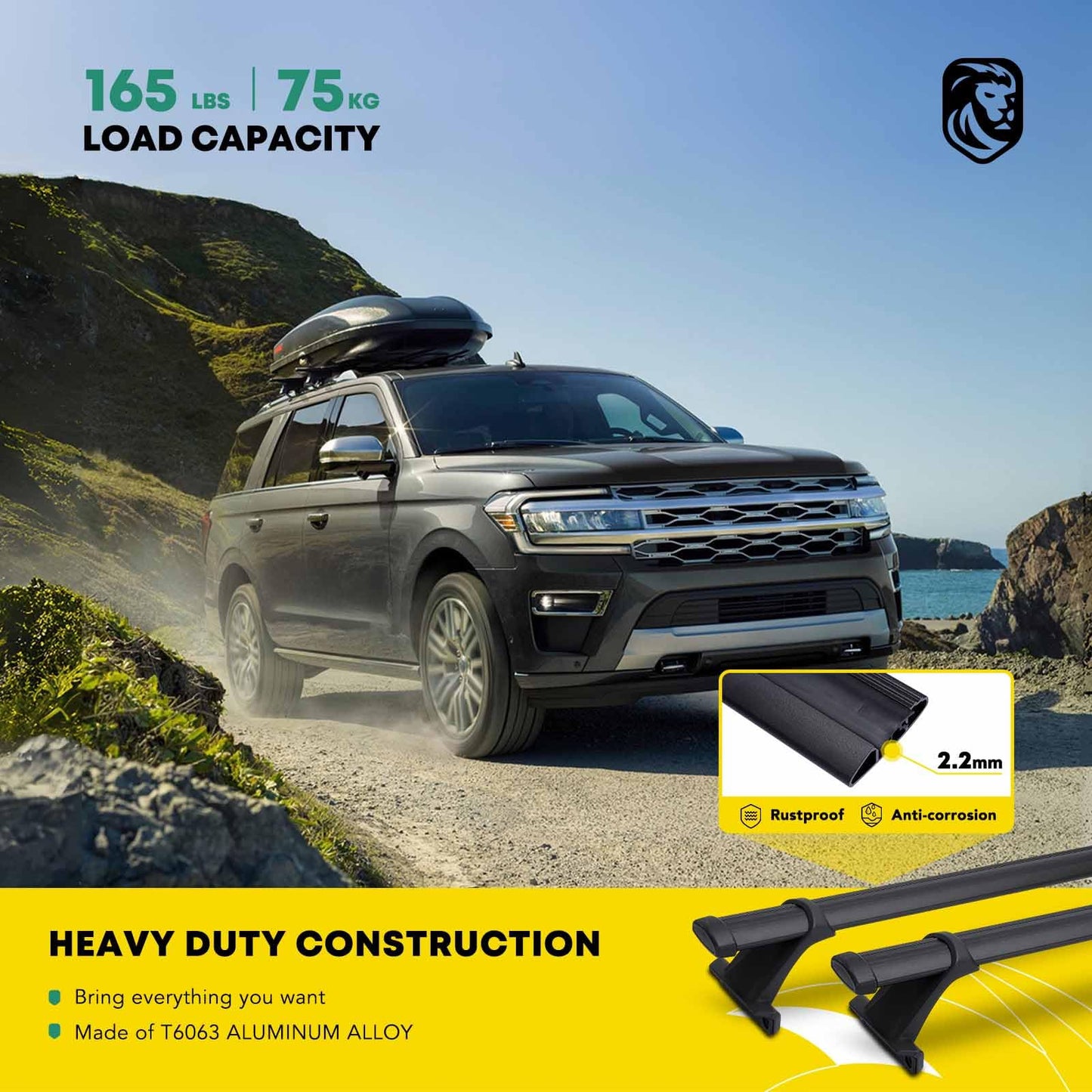 YHTAUTO Car Roof Rack Cross Bar Compatible with Chevrolet Blazer 2019-2023 w/Flush Rails Fixed Point, 165 Lbs Aluminum Alloy Cargo Bar for Rooftop Tent Kayak Bike Luggage Snowboard Ski Board Canoe