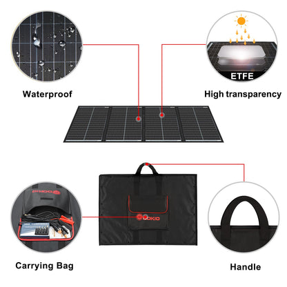 DOKIO 200W 36V Portable Foldable Solar Panel Kit, Compact 19x26.4in Design 9.7lb with Standalone Controller and USB, Monocrystalline Charger for 24V Batteries, Power Stations, RV Camping Emergency Use