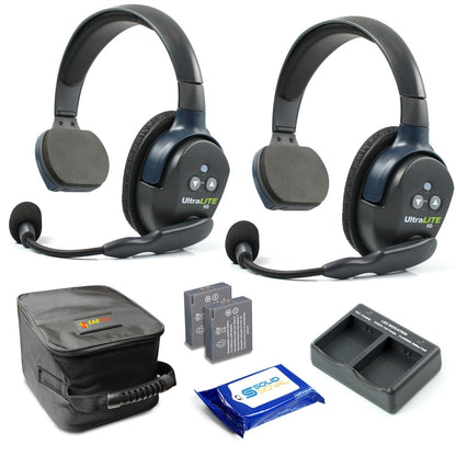 Eartec UL4S Ultralite Full Duplex Wireless Headset Communication for 4 Users - 4 Single Ear Headsets with SolidSignal Cleaning Wipes Bundle