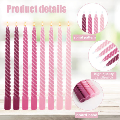 Whaline 8Pcs 10 Inch Gradient Purple Spiral Taper Candles Dripless Twisted Wax Candles Long Unscented Candle Sticks for Wedding Party Home Dining Table Decor