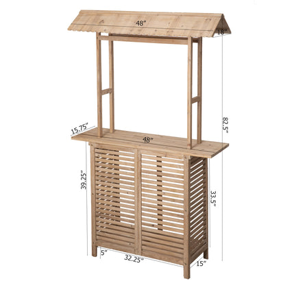 Vintiquewise Rustic Wooden Outdoor Bar Counter with Roof Beautiful Decor Accent for Patio Garden & Backyard Ideal as Bartender Station Lemonade Stand BBQ Beverage Table & Event Booth for Home Parties
