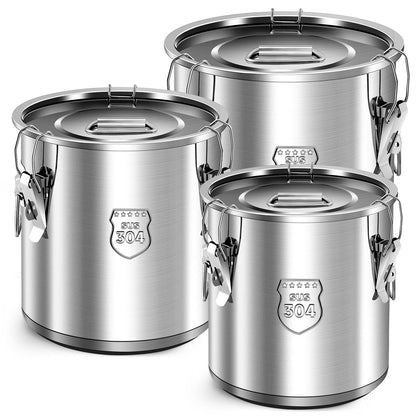 Suclain 3 Pack 3.2Gal/ 5.5Gal/ 8.7Gal 304 Stainless Steel Airtight Food Storage Containers with Locking Lids – Large Canisters for Dog Food, Flour, Rice, Coffee