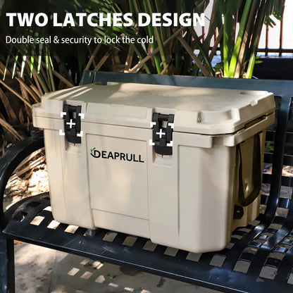 60 Quart Hard Cooler, Insulated Ice Chest Box Holds Ice for up to 6 Days, Portable Cooler with Nylon Rope Handles, Cup Holders, Double Latches for Camping Drink, Beach, Picnic, Fishing, Boat, Barbecue