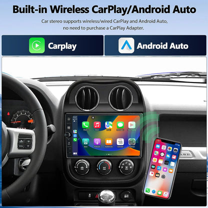for Jeep Compass Patriot 2010-2016 Android 14.0 Radio Stereo with Control knob Head Unit 10.1-Inch HD Touch Screen with Android Auto CarPlay 5G WiFi GPS Navigation Bluetooth DSP Backup AHD Camera