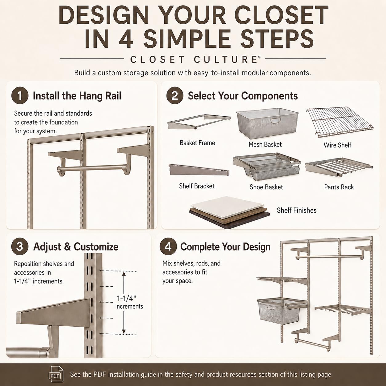 Closet Culture by Knape & Vogt Culture 6 ft. Steel Closet Hardware Kit in Champagne Nickel Shelving (0300-KITA-6CN)