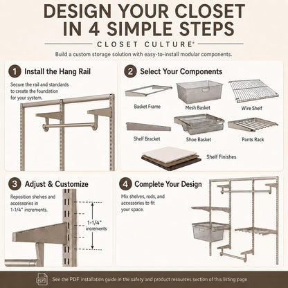 Closet Culture by Knape & Vogt Culture 6 ft. Steel Closet Hardware Kit in Champagne Nickel Shelving (0300-KITA-6CN)