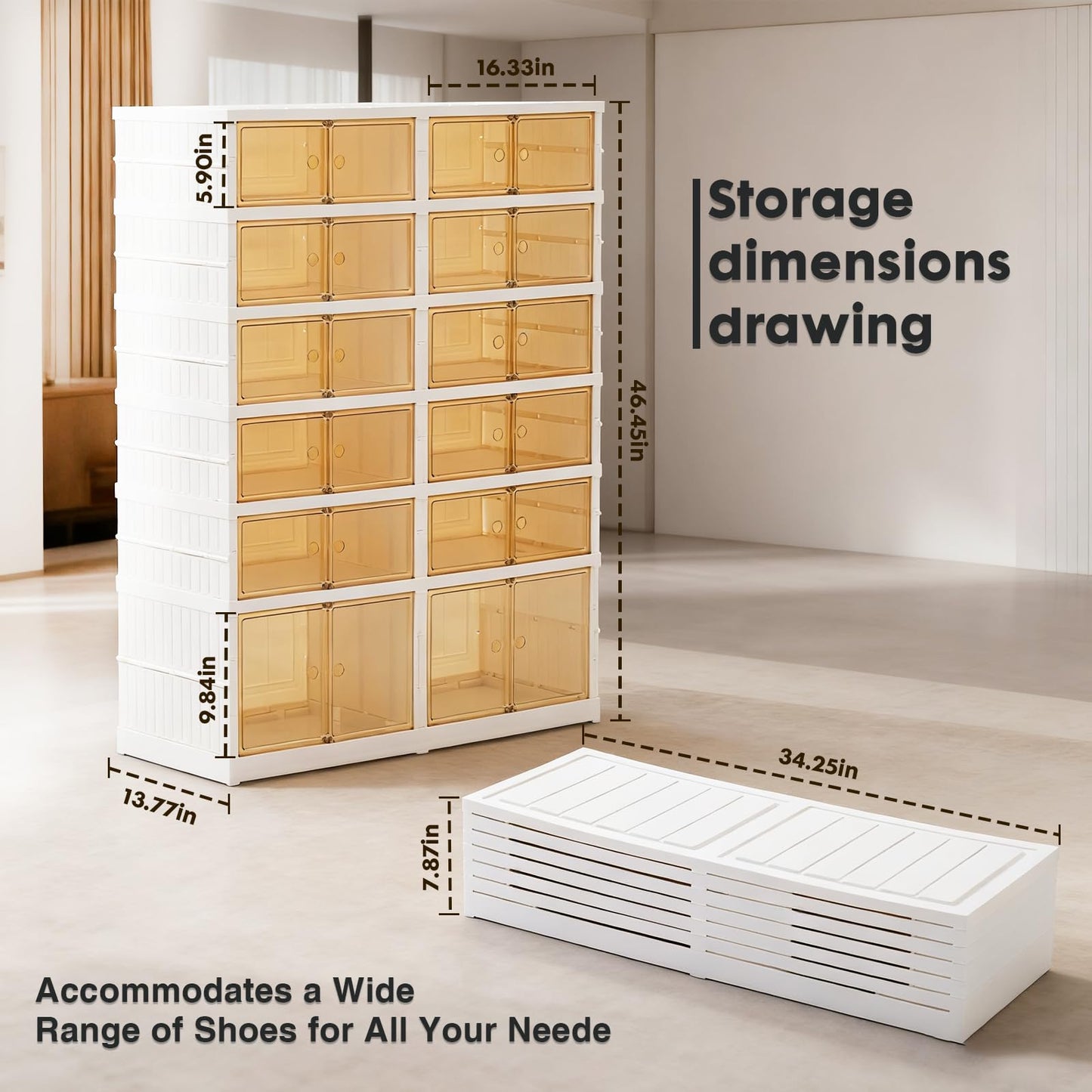 SAYMA Foldable Shoe Rack Organizer, Plastic Collapsible Shoe Storage Cabinet with Door, Easy Assembly Shoe Shelf for Entryway, Clear Stackable Shoe Box (6 Tiers, 24 Pairs)