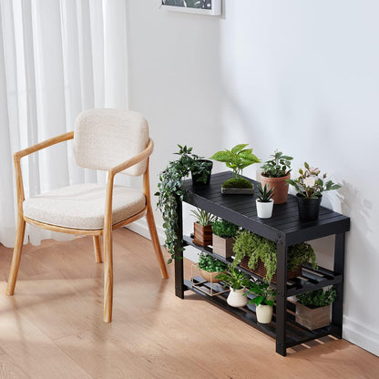 Pipishell Bamboo Shoe Rack - 3-Tier Sturdy Organizer Bench | Holds Up to 300lbs - Black
