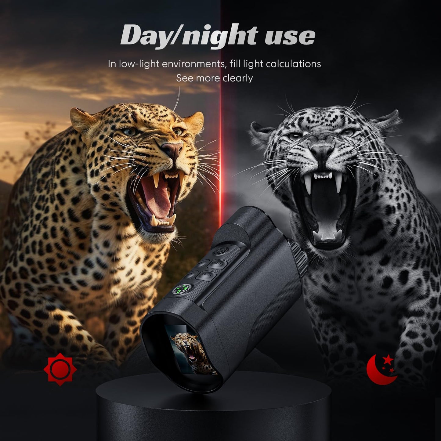 10X Zoom Night Vision Monocular with 800M Range, 5W IR, 2'' HD Sn, Compass & TF Card - Ideal for Camping, Hunting, Wildlife Watching & Outdoor Adventures