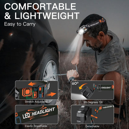 KunHe 40 Pack Headlamp Flashlight Head Lamps led Rechargeable Headlight Motion Sensor Head Lamp 10 Mode for Outdoor Camping Gear Hiking Fishing Running Cycling Headlight Emergency Lights for Home