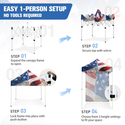 EAGLE PEAK Pop up Canopy 5x5, Outdoor Portable Canopy Tent with One Removable Sunwall, Carry Bag Included, Stars and Stripes