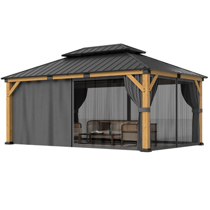 Jocoevol 12' X 16' Gazebo Curtains and Mosquito Netting Universal Replacement All Weather Outdoor Outside Curtains Waterproof Pergola Curtains Privacy Curtains Blackout Gazebo Side Wall for Patio