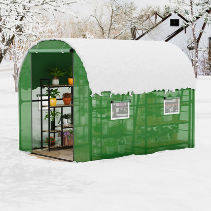 GarveeHome 6.6X8.2x6.6 Tunnel Greenhouses, Heavy Duty Walk-in Greenhouse for Outdoors with PE Cover, Instant Pop-Up Sturdy Metal Frame Hoop House with Zippered Roll-Up Door &4 Ventilated Mesh Windows