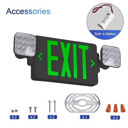 CM MZY Black Housing Exit Sign with Emergency Light, Green Exit Signs with Battery Backup, Exit Light Combo for Business, Two Adjustable Square Head,US Standards,UL Certified, 120V/277V AC, 4 Pack