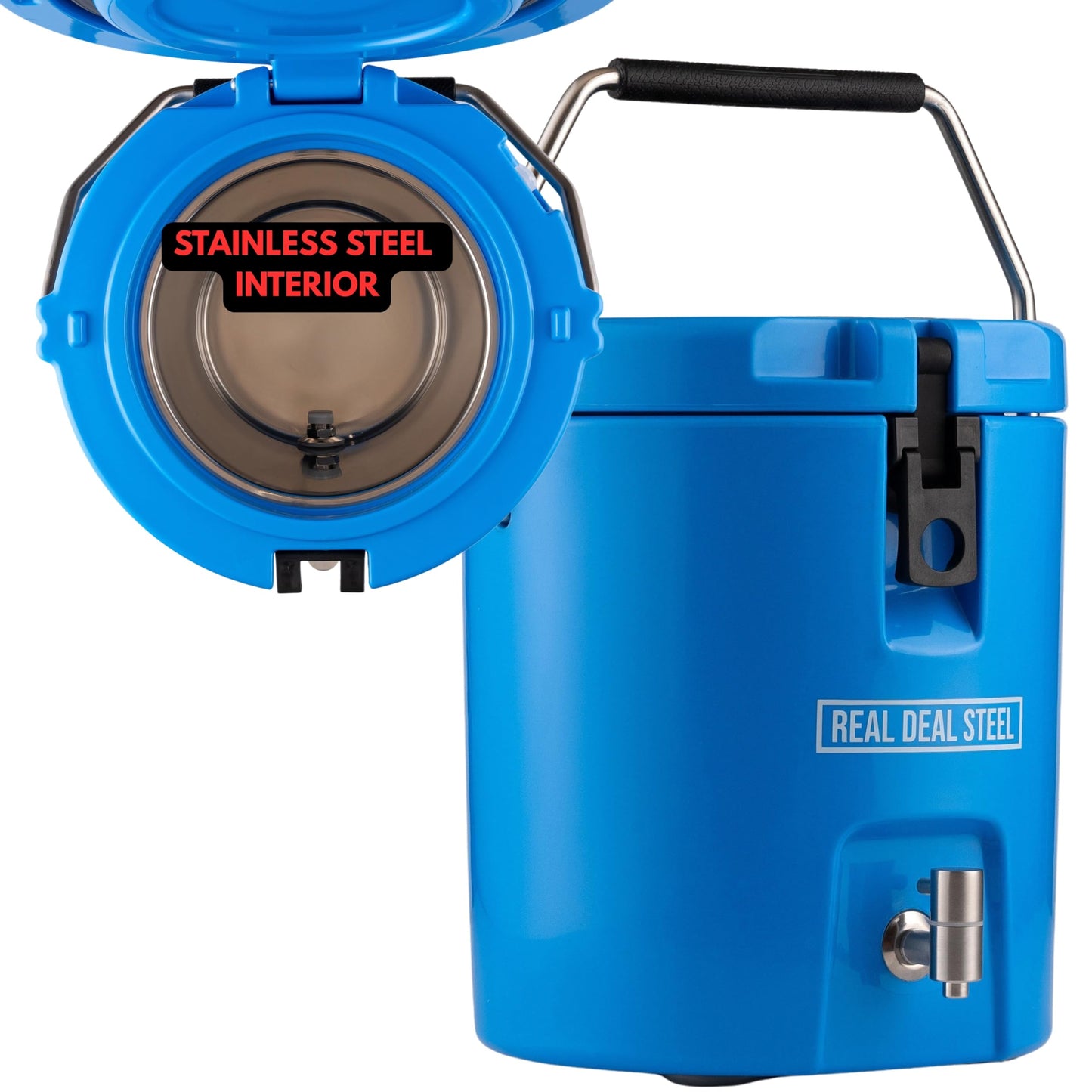 Insulated Beverage Dispenser for Hot Drinks - Hot Cocoa and Coffee - 2 Gallon with Stainless Steel Interior- Portable Sports Drink Dispenser for Camping, Outdoor Events, Parties, & More - Blue