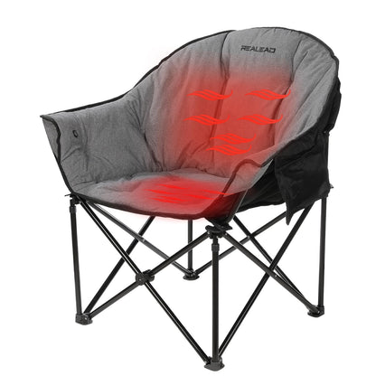 REALEAD Heated Camping Chair - Fully Thick Padded - Heated Chairs for Outdoor Sport with Back and Seat Heating - Heated Outdoor Chair for Adults - Battery NOT Included