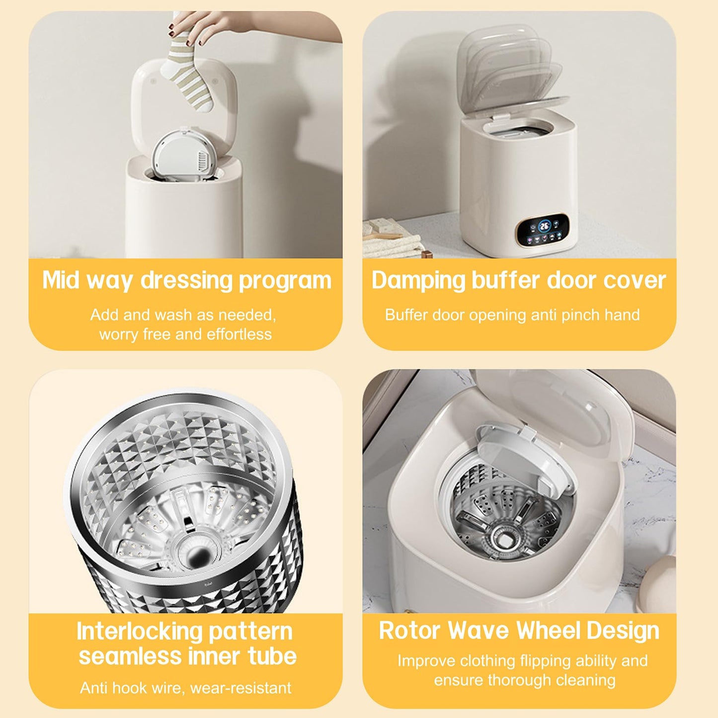 Portable Fully Automatic Washing Machine, 9L Compact Underwear Mini Washer with LCD Touch Control Screen, One-Touch Operation, Easy Installation, Ideal for Apartments, Dorms, RVs & Travel, 110V