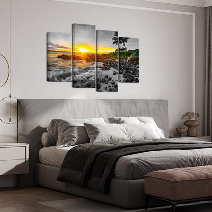 LevvArts Hawaii Sunset Wall Art Canvas Prints Tropical Beach Picture Maui Landscape Painting Artwork Framed for Home Living Room Ready to Hang