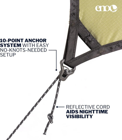 ENO HouseFly Rain Tarp - Lightweight Waterproof Tarp with Stowable Doors - for Camping, Hiking, Backpacking, Travel, a Festival, or The Beach - Lichen