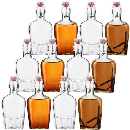 Jinei 12 Pcs Whisky Glass Flask Swing Top Glass Bottles Vanilla Extract Bottles Men Liquor Flask for Homemade Vanilla Extract, Lemoncello, Kombucha, Water Kefirm Apply Christmas Wedding Gifts (8 Oz)