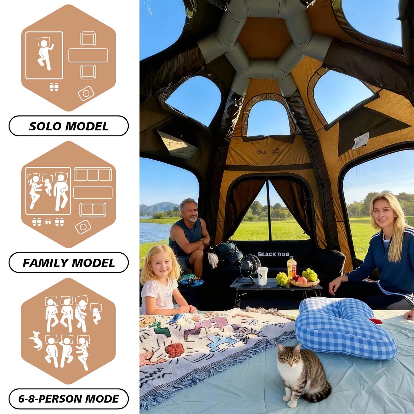 SENLEETO Inflatable Hot Tent with Stove Jack, 6-8 People Luxury 4 Season Inflatable Tents for Camping with Waterproof Large Black-Out Canopy/Rainfly, Glamping Inflatable Tent House Air Tents